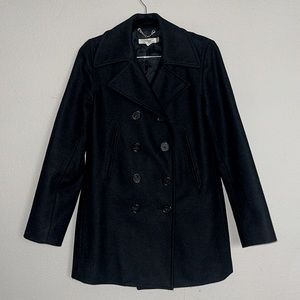 J. CREW WOOL BLACK DOUBLE BREASTED QUILTED LINED THINSULATE INSULATION COAT XS.